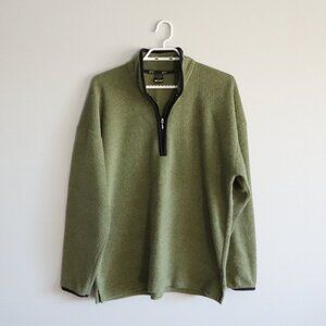 WAC Unisex Sz M Green 1/4 Zip Casual Fleece Stretch Oversized Pullover Sweater